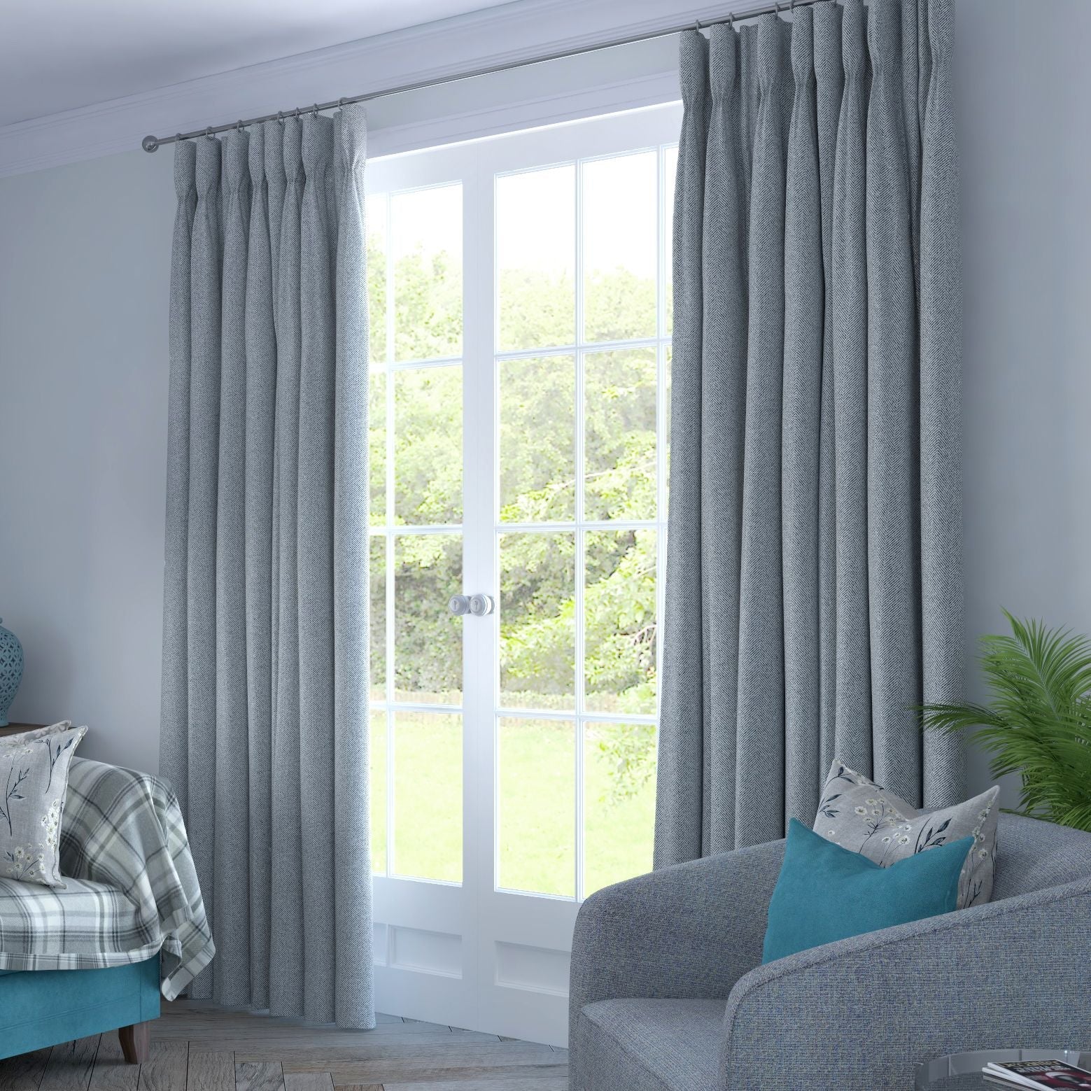 McAlister Textiles Herringbone Charcoal Grey Curtains mw_product_option_cloned 