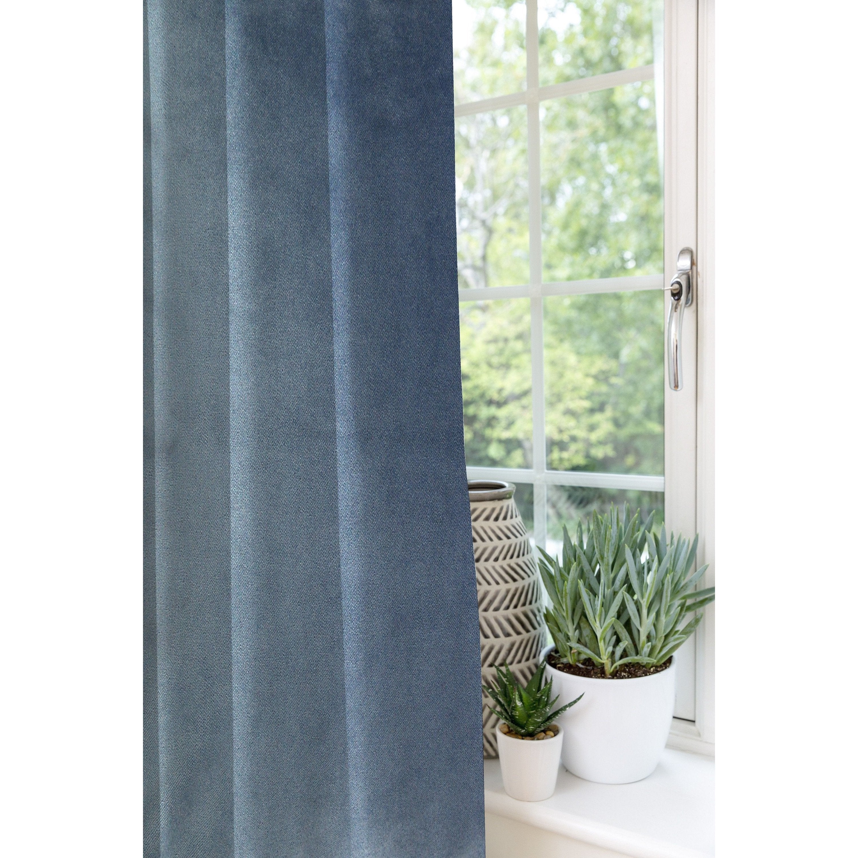 McAlister Textiles Matt Petrol Blue Velvet Curtains Tailored Curtains 