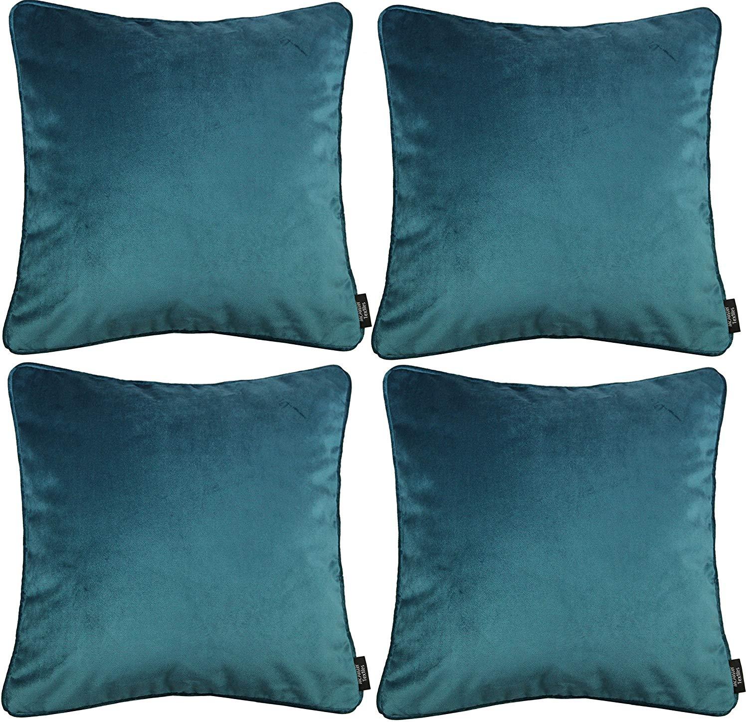 McAlister Textiles Matt Blue Teal Velvet 43cm x 43cm Piped Cushion Sets Cushions and Covers 