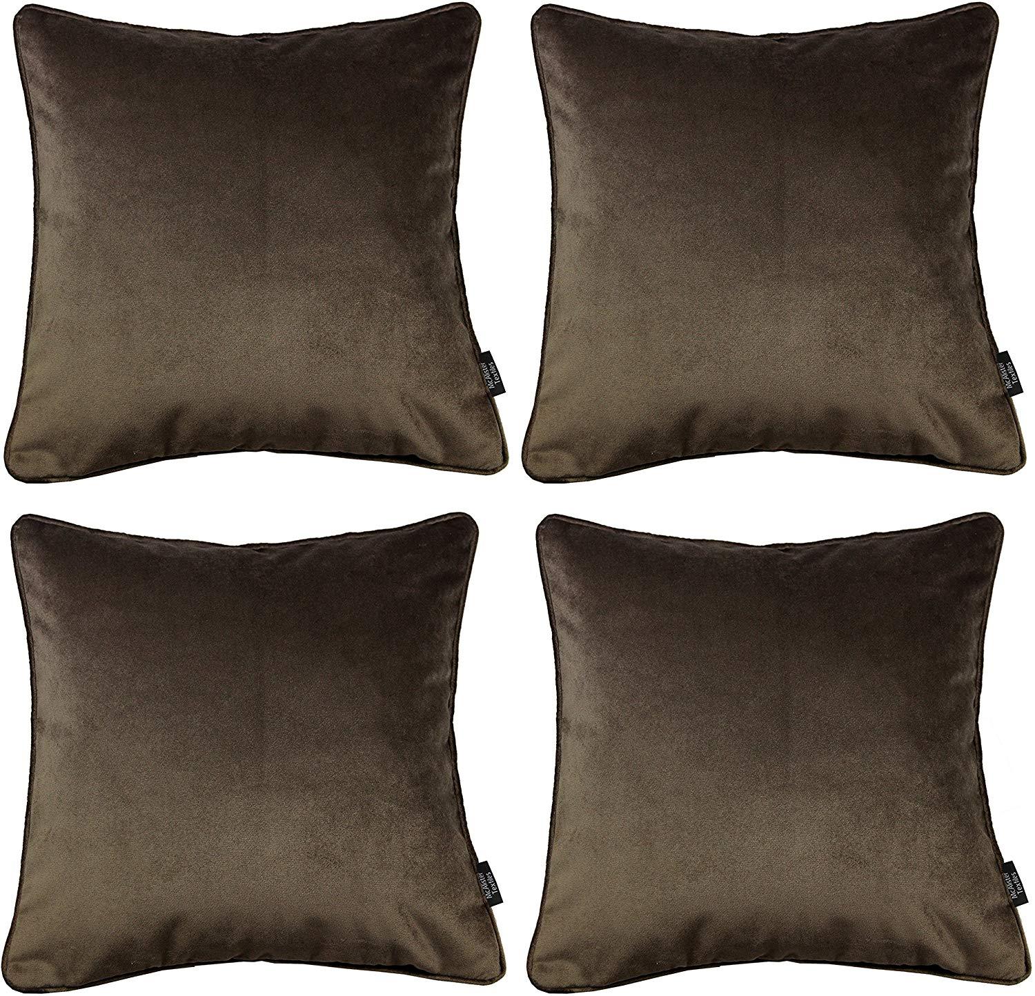 McAlister Textiles Matt Mocha Brown Velvet 43cm x 43cm Piped Cushion Sets Cushions and Covers 