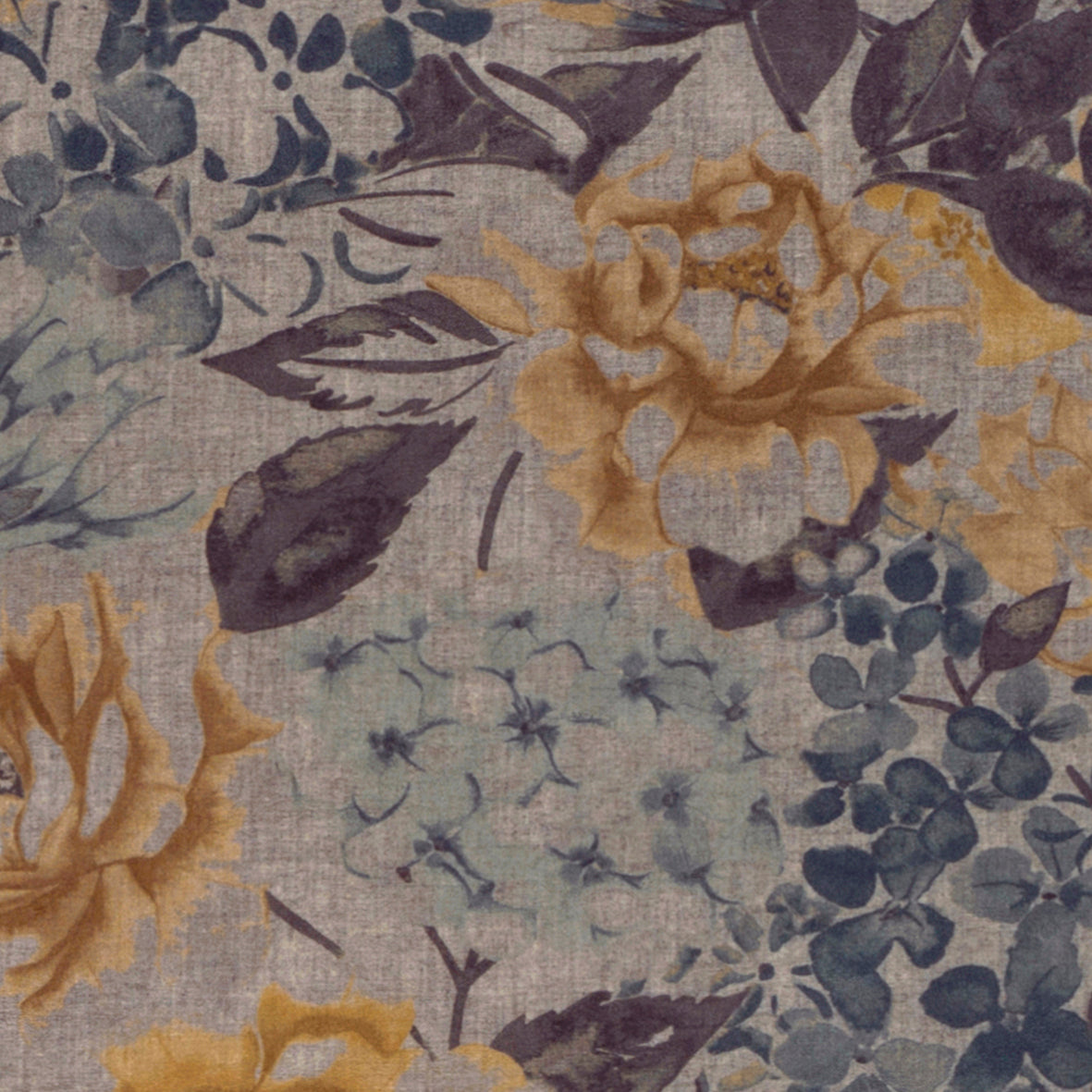 McAlister Textiles Blooma Blue, Grey and Ochre Floral Pillow Pillow 