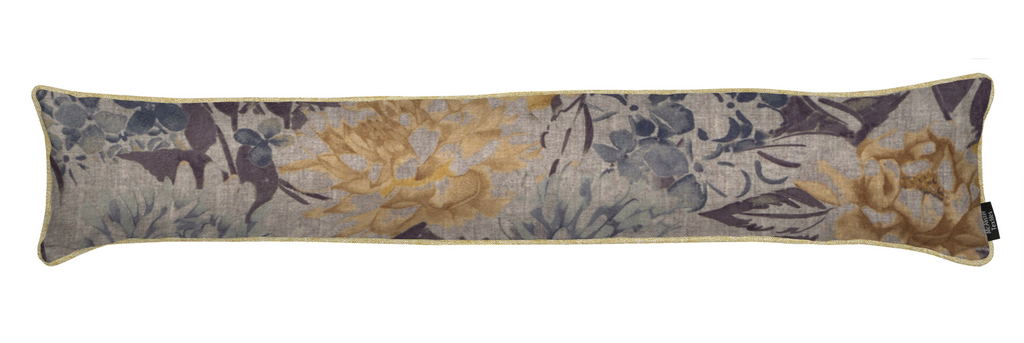 McAlister Textiles Blooma Blue Grey and Ochre Floral Draught Excluder Draught Excluders 