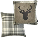 Charger l&#39;image dans la galerie, McAlister Textiles Stag Charcoal Grey Tartan 43cm x 43cm Cushion Set Cushions and Covers Set of 2 cushions 
