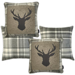 Charger l&#39;image dans la galerie, McAlister Textiles Stag Charcoal Grey Tartan 43cm x 43cm Cushion Set Cushions and Covers Set of 4 cushions 
