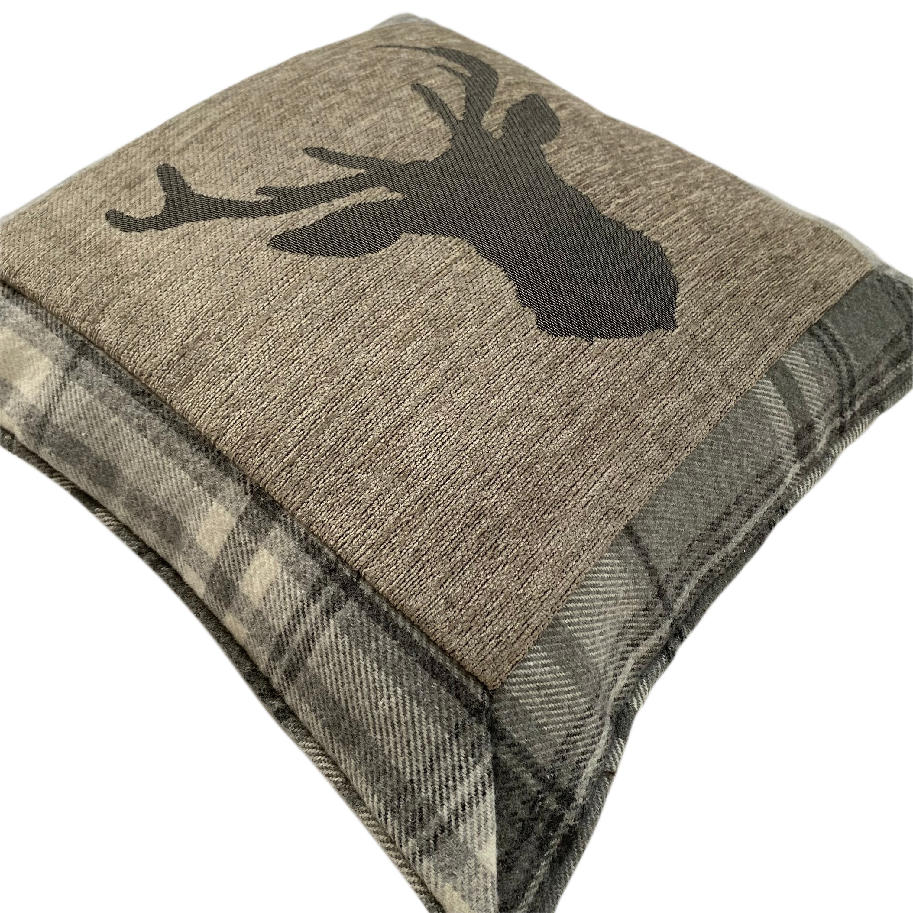 McAlister Textiles Stag Charcoal Grey Tartan 43cm x 43cm Cushion Set Cushions and Covers 