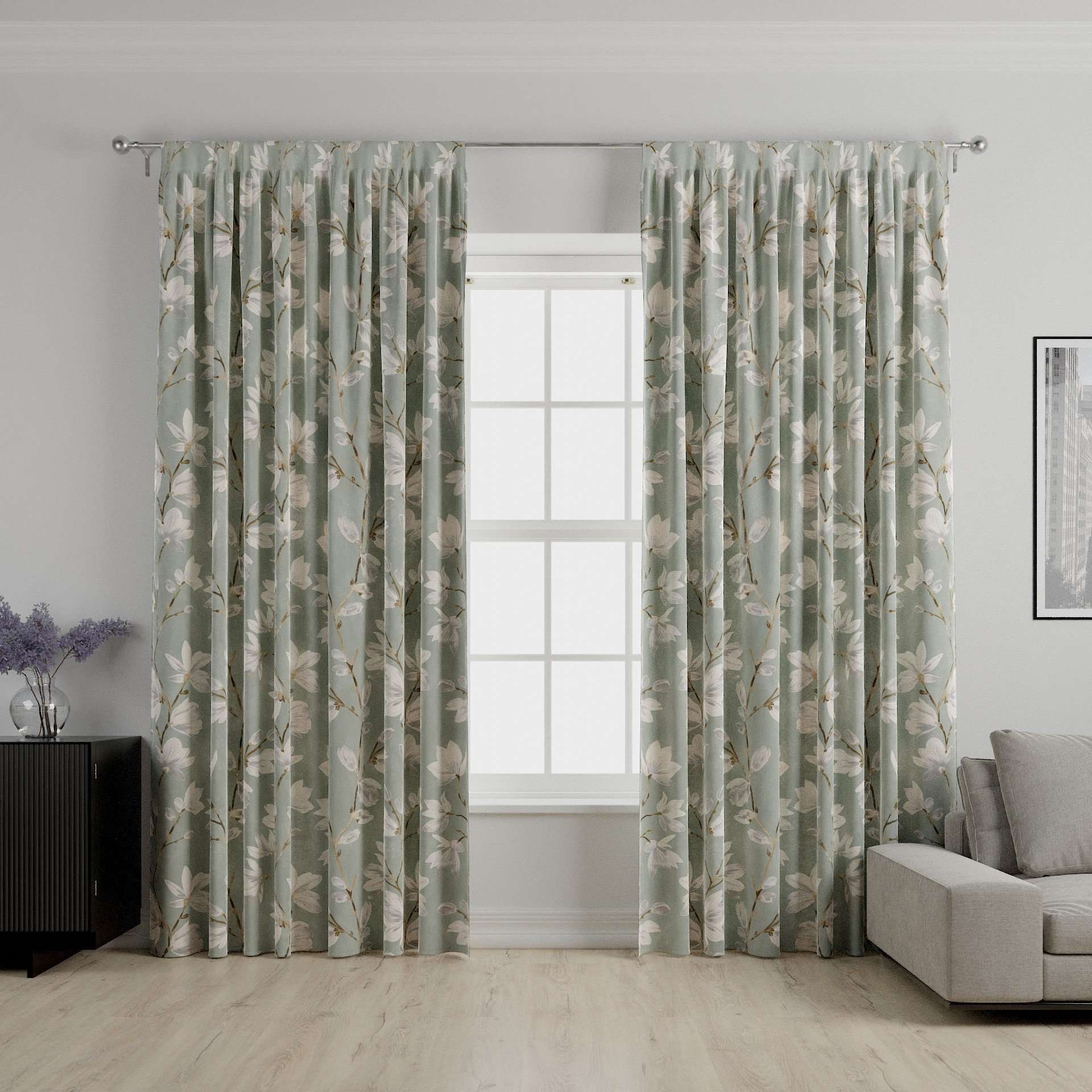 McAlister Textiles Magnolia Duck Egg Floral Cotton Print Curtains mw_product_option_cloned 