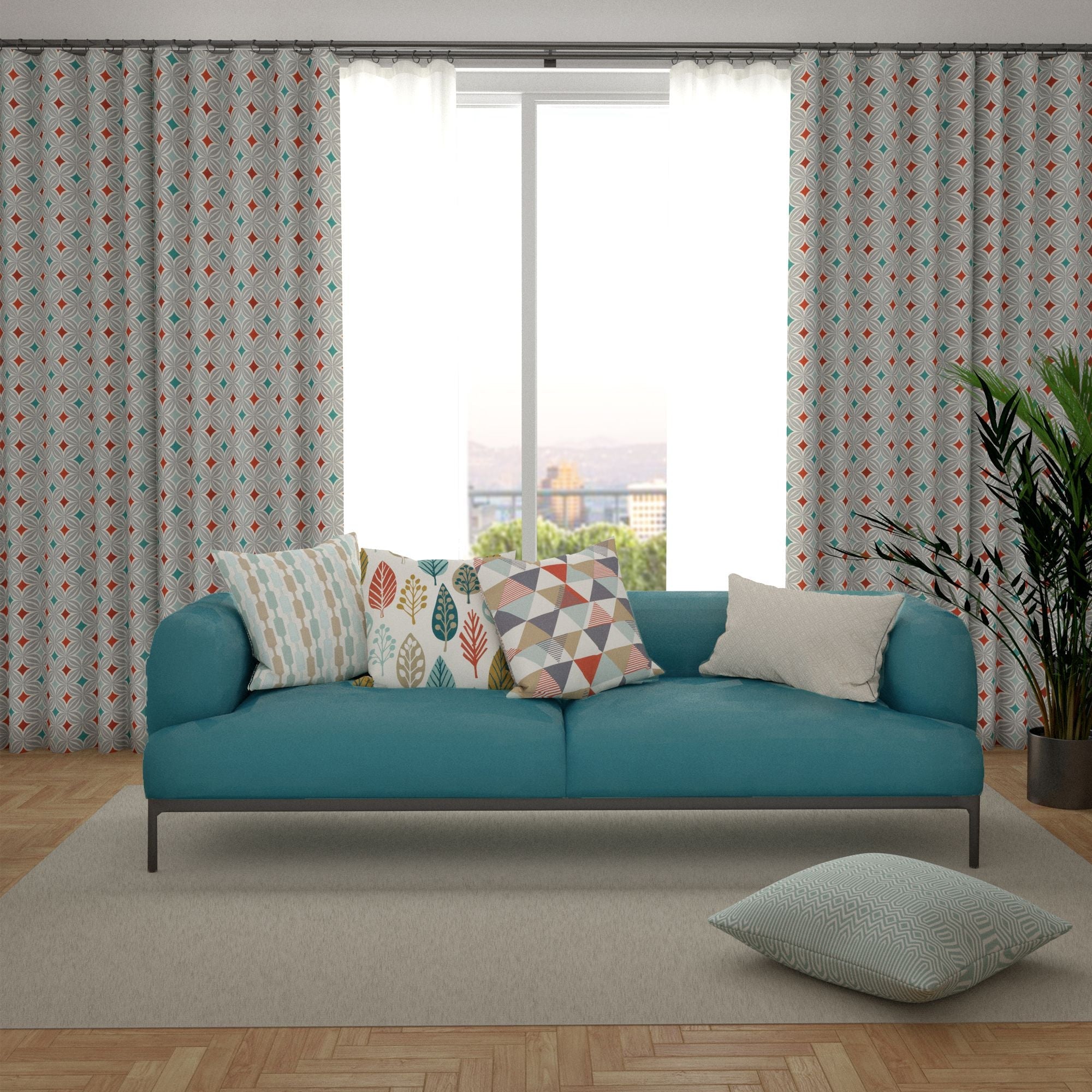 McAlister Textiles Laila Burnt Orange and Teal FR Curtains mw_product_option_cloned 