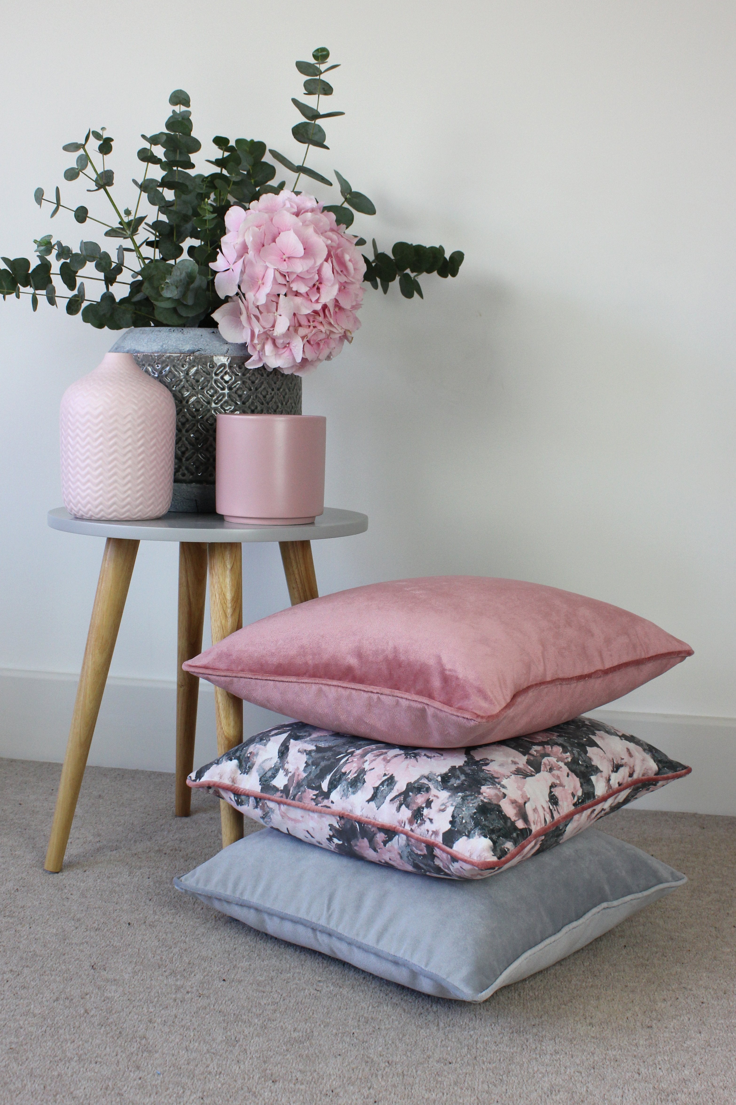 McAlister Textiles Matt Blush Pink Piped Velvet Cushion Cushions and Covers 