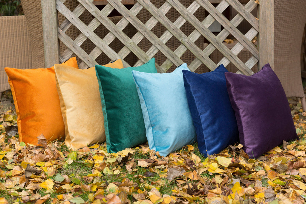 McAlister Textiles Matt Aubergine Purple Velvet 43cm x 43cm Piped Cushion Sets Cushions and Covers 