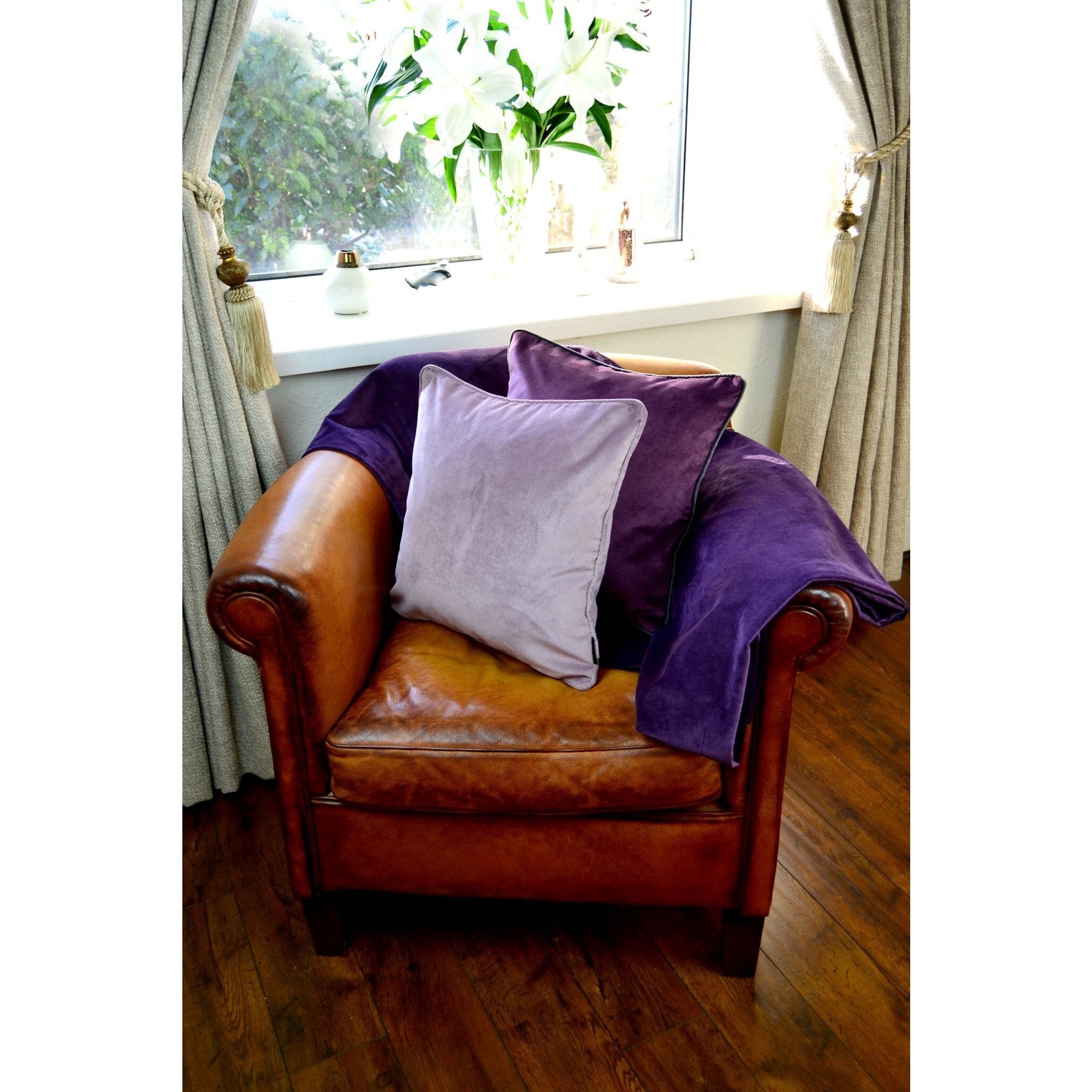 McAlister Textiles Matt Aubergine Purple Piped Velvet Cushion Cushions and Covers 