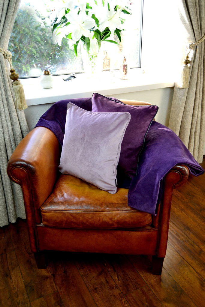 McAlister Textiles Matt Lilac Purple Velvet 43cm x 43cm Piped Cushion Sets Cushions and Covers 