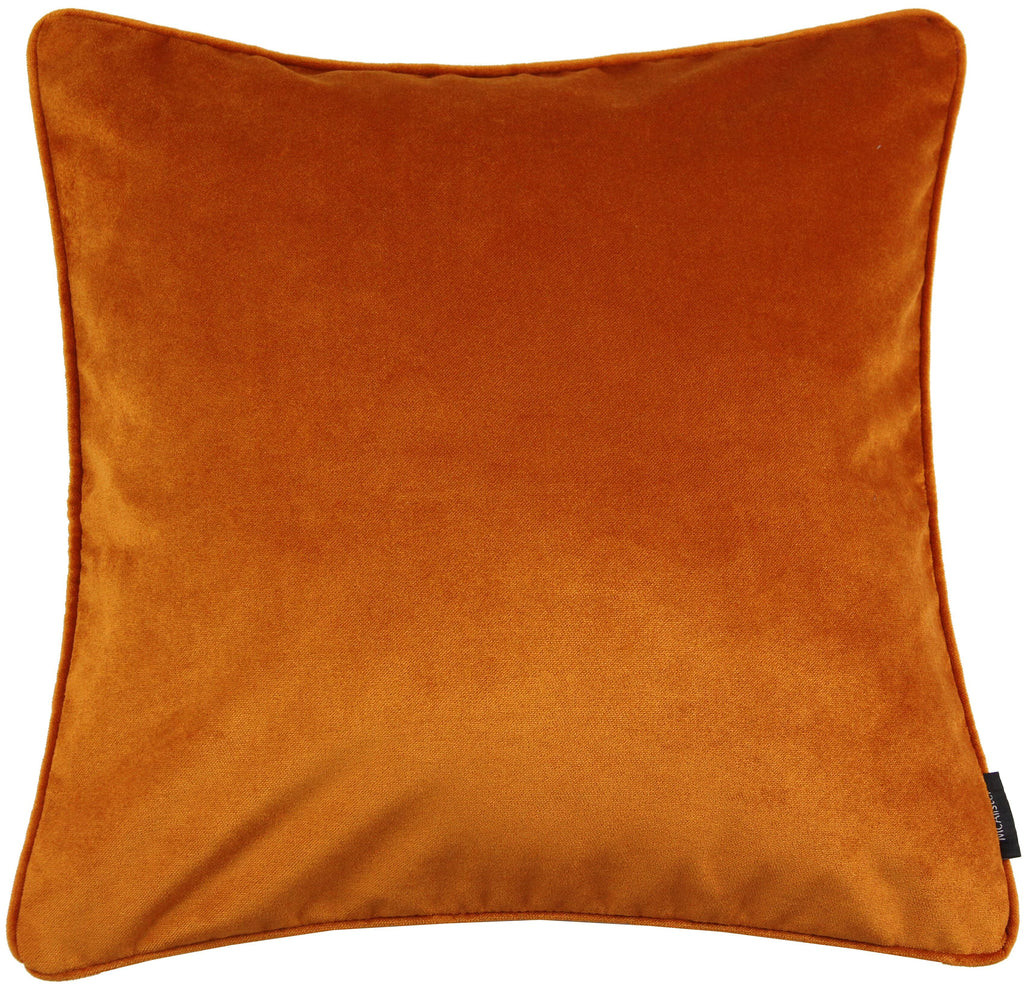 McAlister Textiles Matt Burnt Orange Velvet 43cm x 43cm Piped Cushion Sets Cushions and Covers 