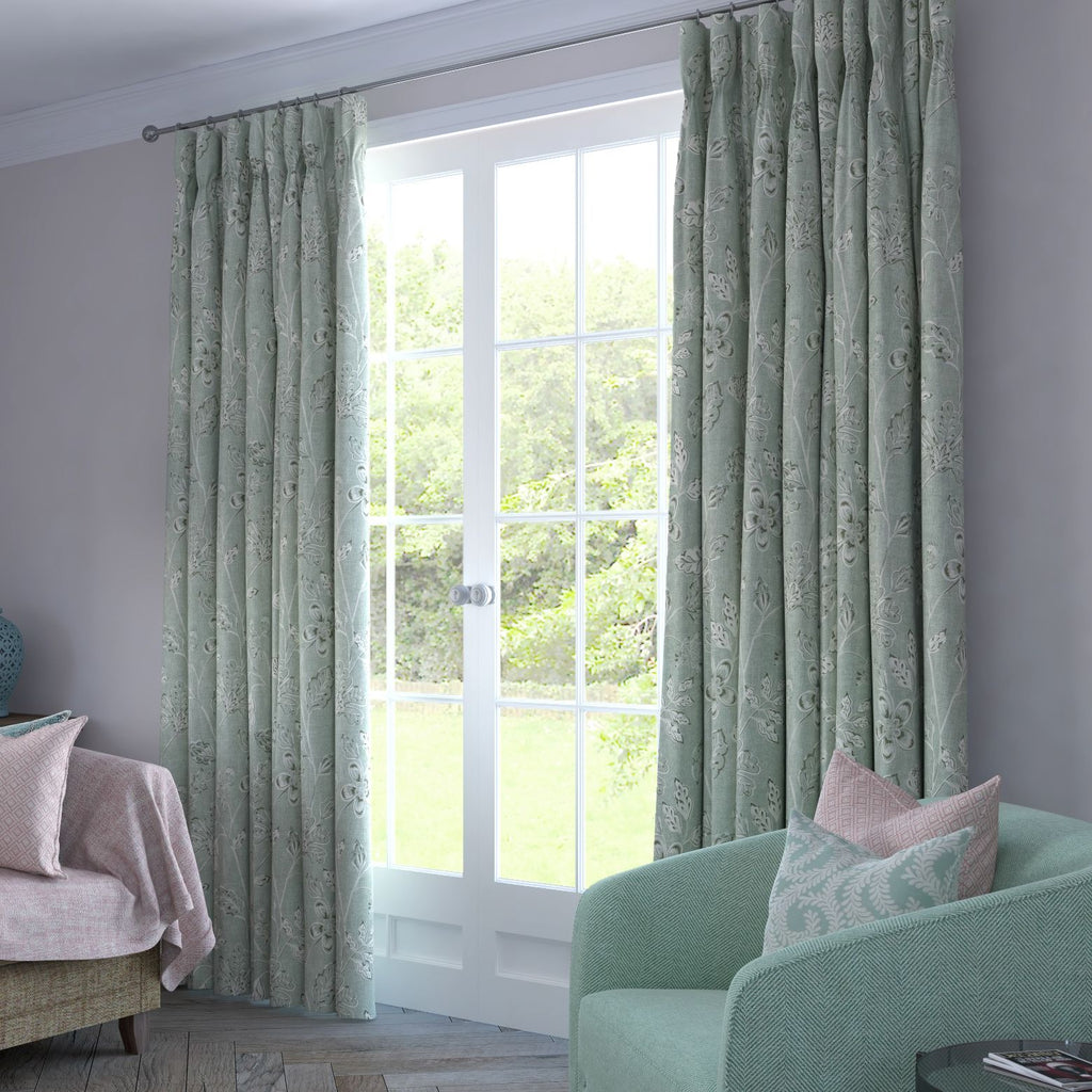 McAlister Textiles Eden Duck Egg Blue Printed Curtains Tailored Curtains 