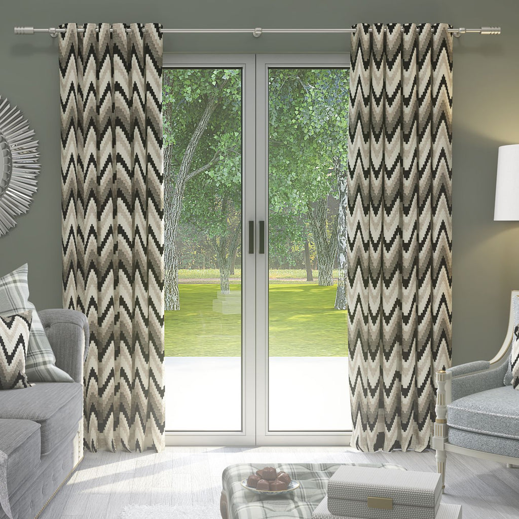 McAlister Textiles Navajo Black + Grey Striped Curtains Tailored Curtains 