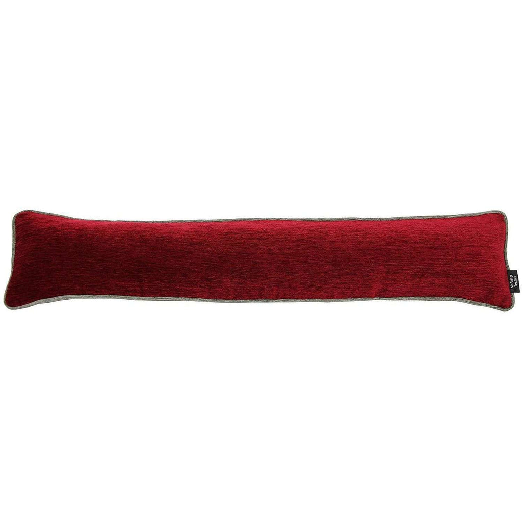 McAlister Textiles Plain Chenille Contrast Piped Red + Grey Draught Excluder Draught Excluders 18cm x 80cm 