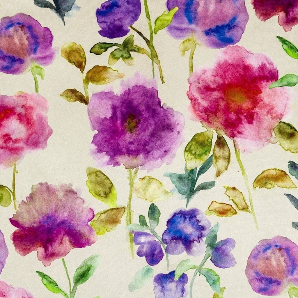 McAlister Textiles Renoir Floral Violet Purple Velvet Fabric Fabrics 1 Metre 