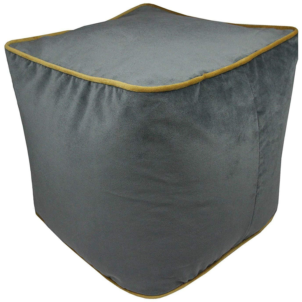 McAlister Textiles Deluxe Velvet Grey + Yellow Cube Seat Stool Square Stool 