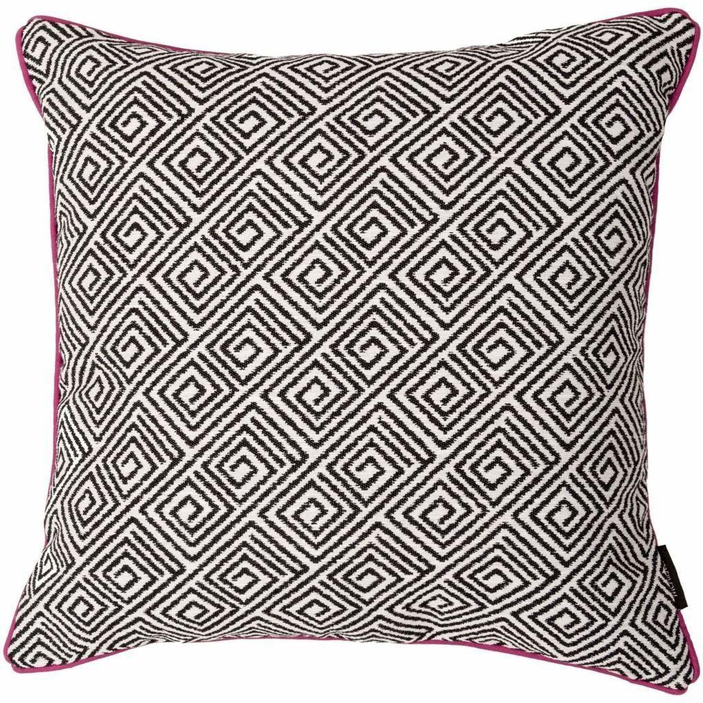 McAlister Textiles Acapulco Black + White Abstract Cushion Cushions and Covers Polyester Filler 43cm x 43cm Coloured Piping