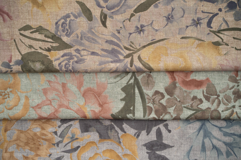 McAlister Textiles Blooma Green, Pink and Ochre Fabric Fabrics 