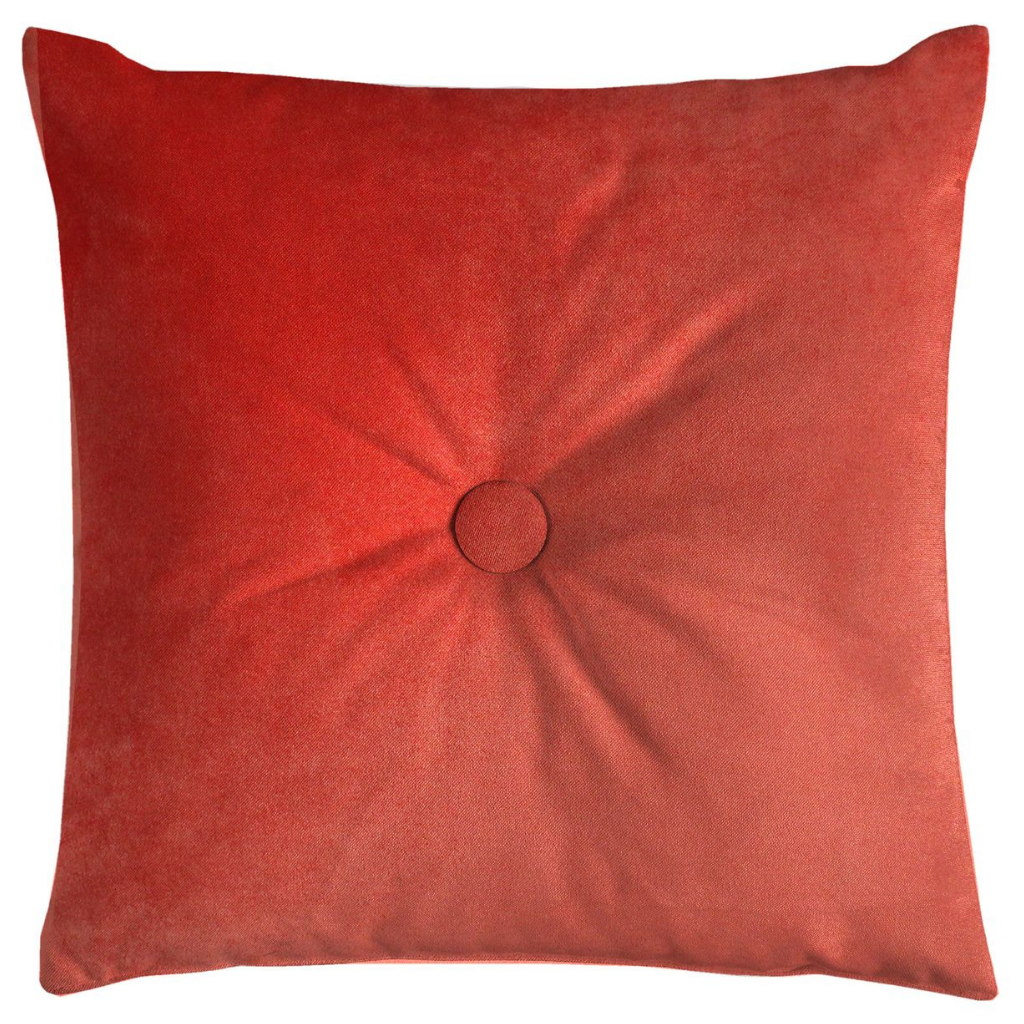 McAlister Textiles Matt Coral Pink Velvet Button Cushions Cushions and Covers Polyester Filler 43cm x 43cm 