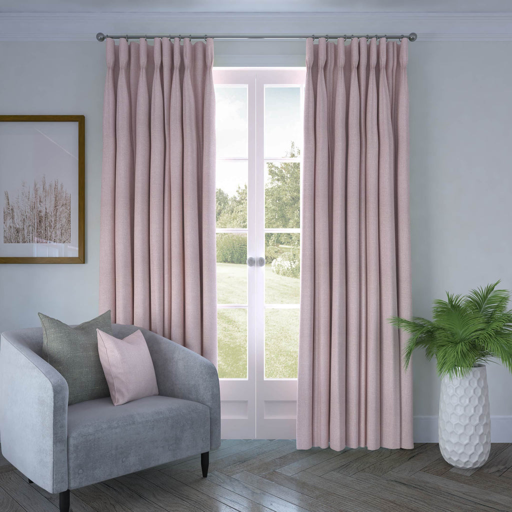 McAlister Textiles Harmony Linen Blend Soft Blush Textured Curtains Tailored Curtains 