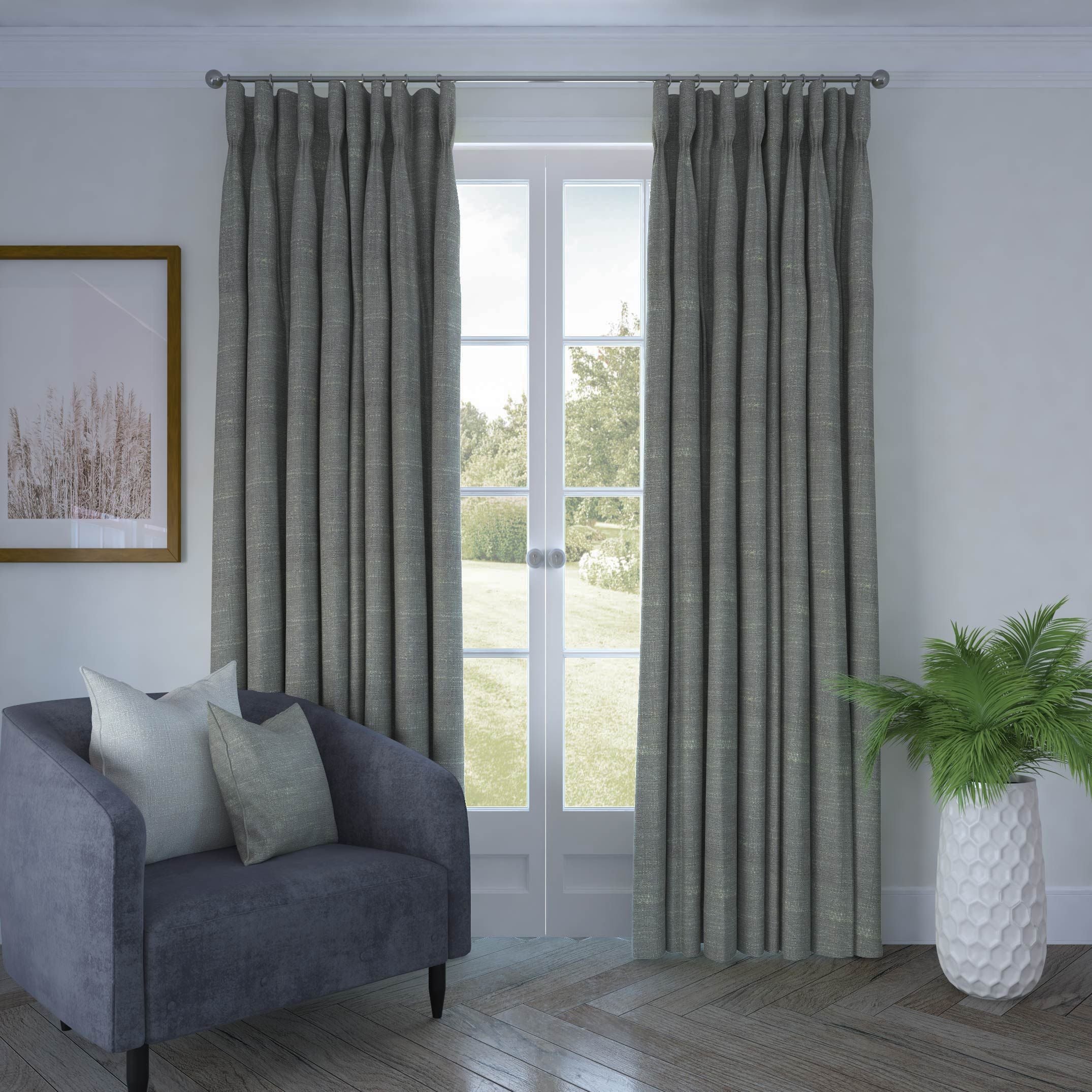 McAlister Textiles Harmony Linen Blend Grey Textured Curtains Tailored Curtains 