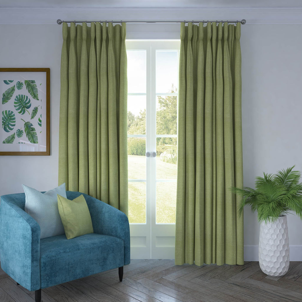 McAlister Textiles Harmony Linen Blend Sage Green Textured Curtains Tailored Curtains 