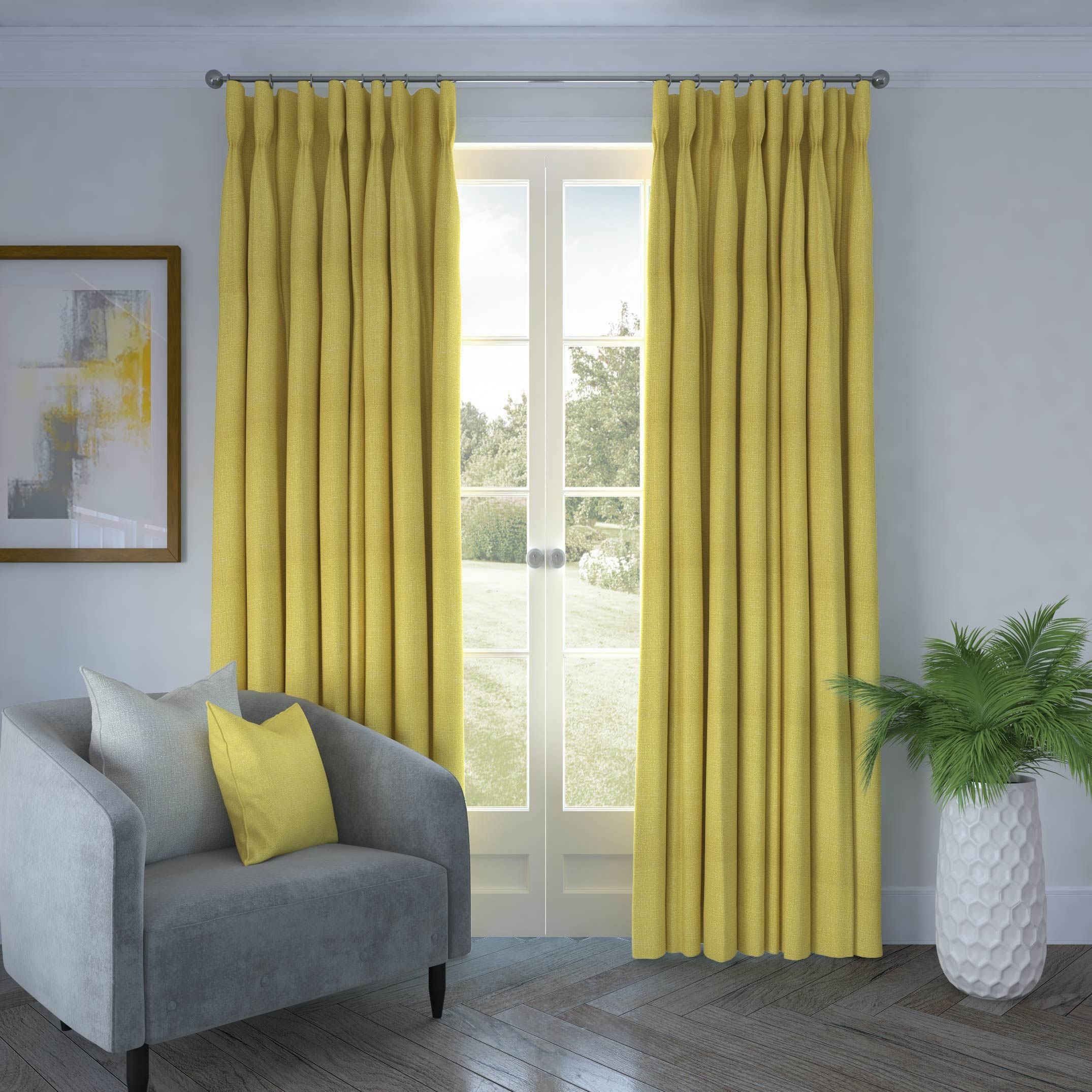 McAlister Textiles Harmony Linen Blend Ochre Textured Curtains Tailored Curtains 