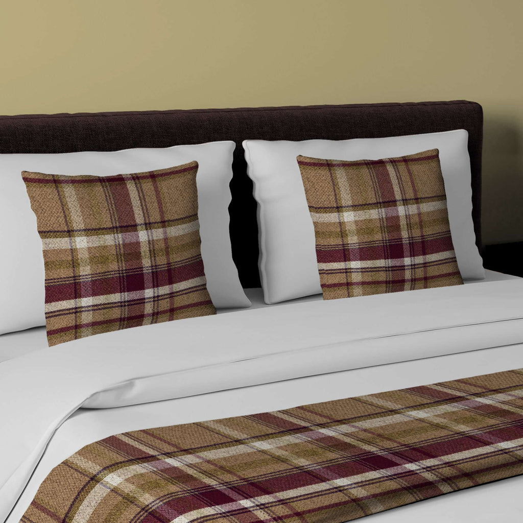 McAlister Textiles Heritage Purple + Green Tartan Bedding Set Bedding Set Runner (50x165cm) + 1x Cushion Cover 