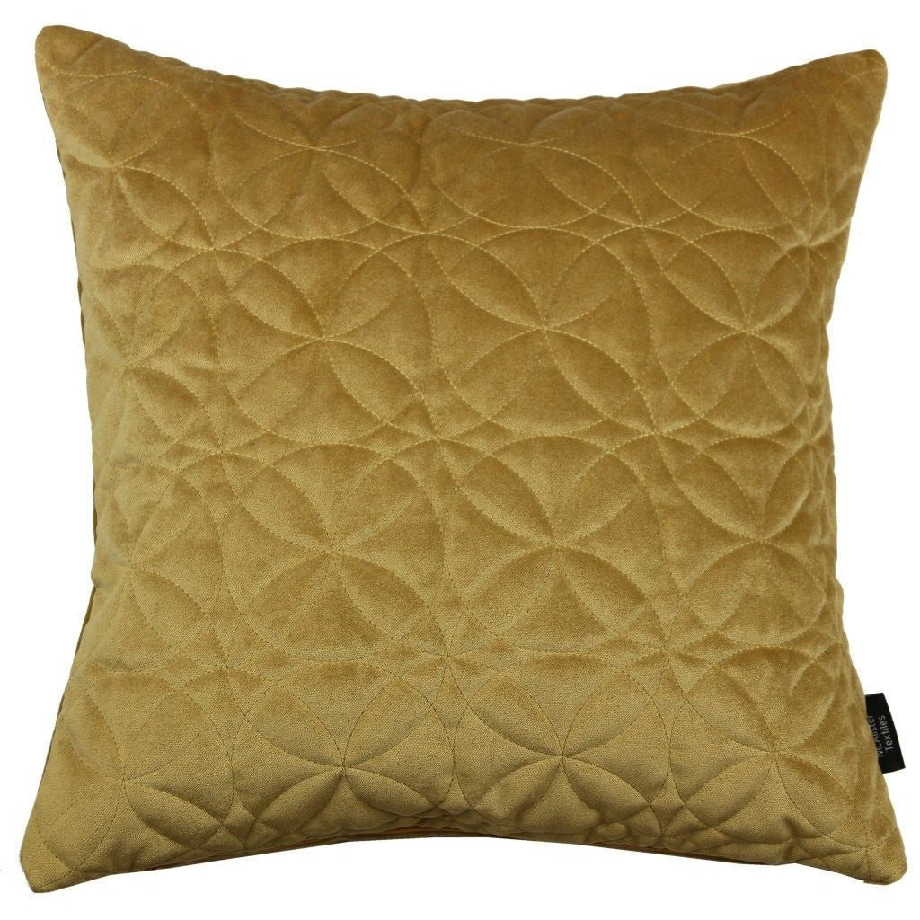 McAlister Textiles Round Quilted Yellow Gold Velvet Cushion Cushions and Covers Cover Only 43cm x 43cm 
