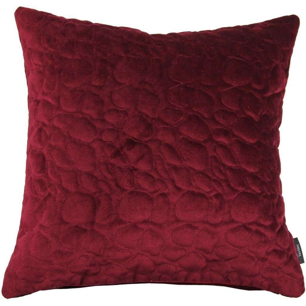 McAlister Textiles Pebble Quilted Wine Red Velvet Cushion Cushions and Covers Cover Only 43cm x 43cm 