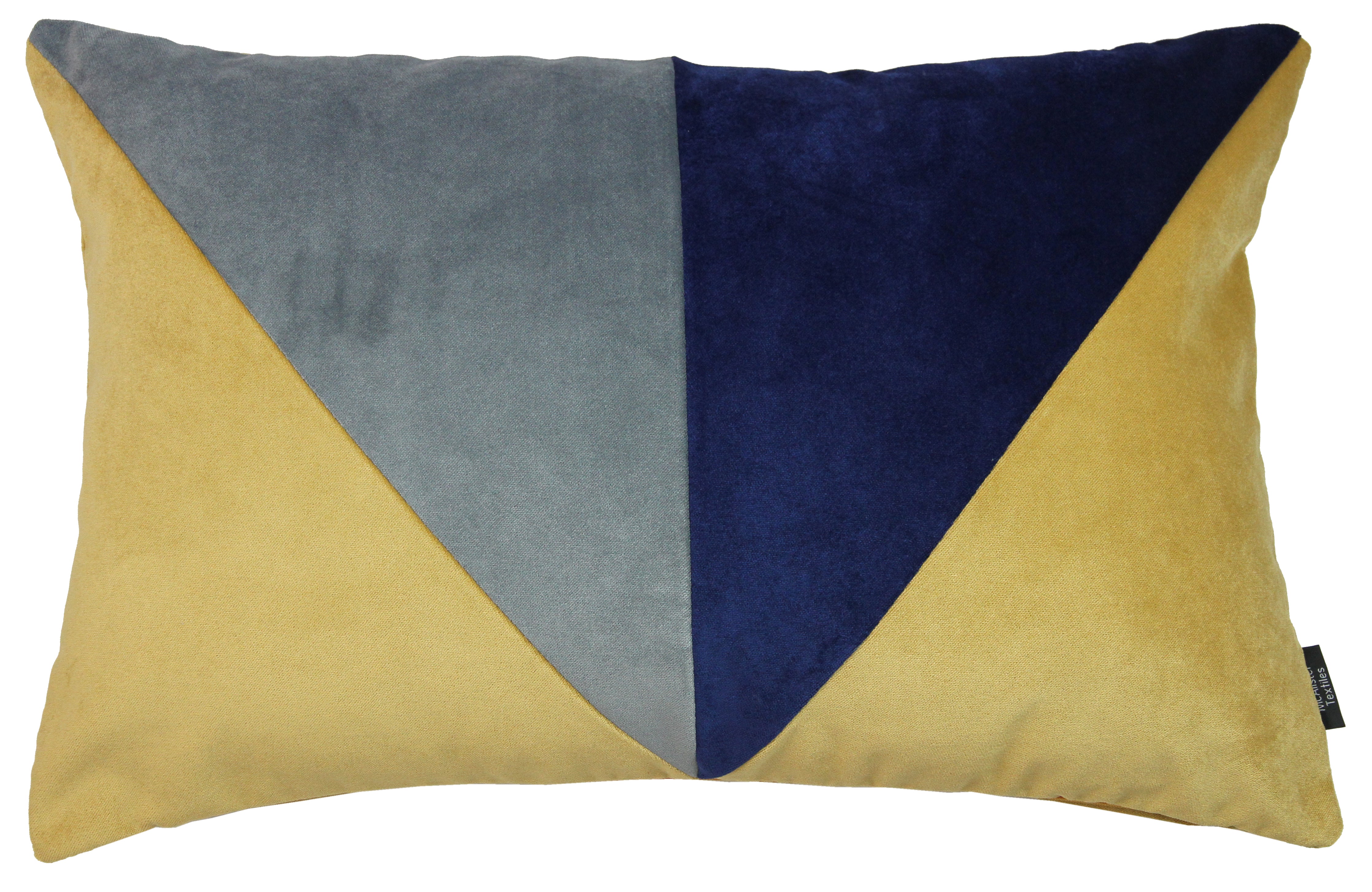 McAlister Textiles 3 Colour Patchwork Velvet Navy, Yellow Ochre + Grey Pillow Pillow Cover Only 50cm x 30cm 