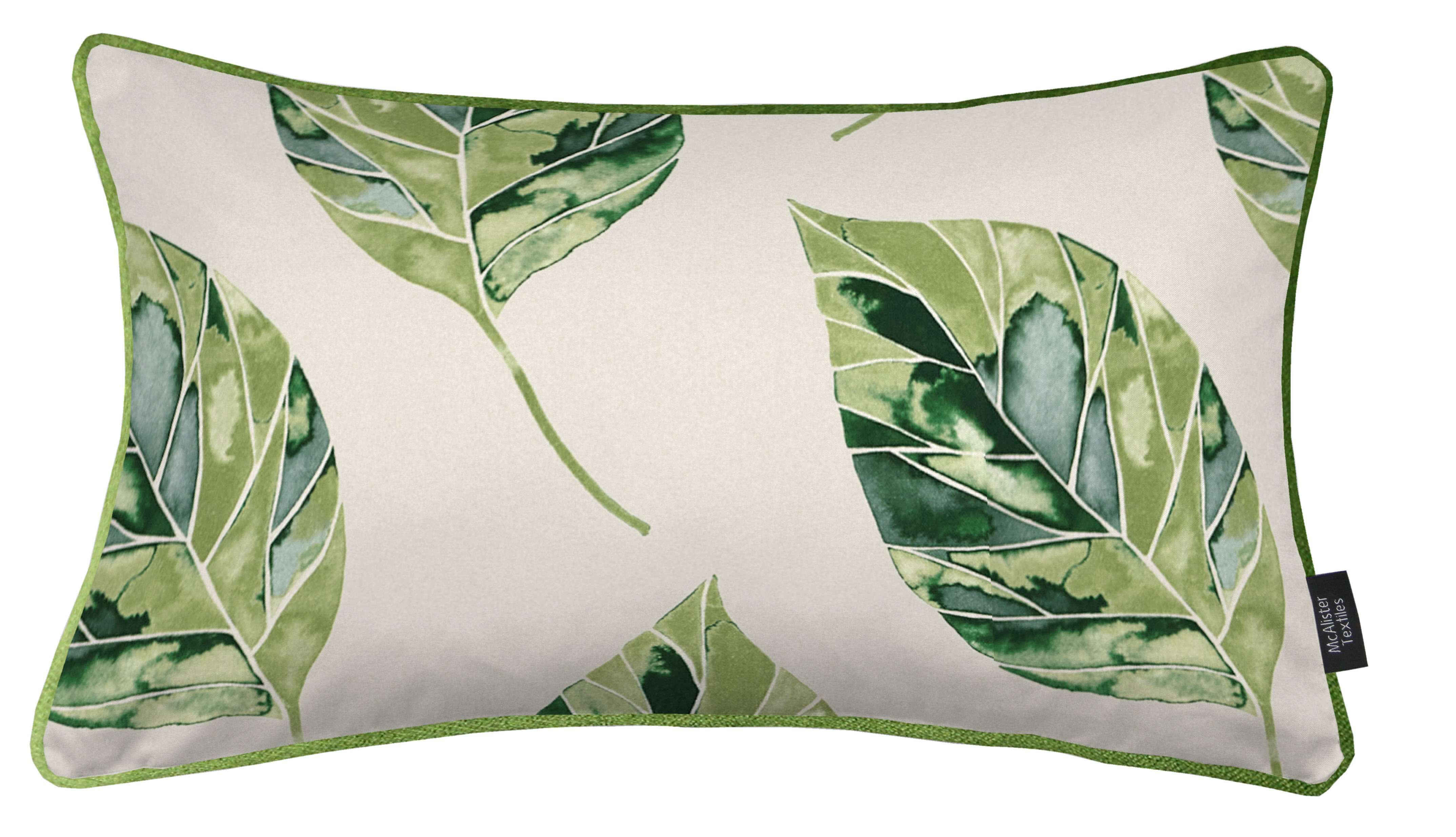 McAlister Textiles Leaf Forest Green Floral Cotton Print Piped Edge Pillows Pillow Cover Only 50cm x 30cm 