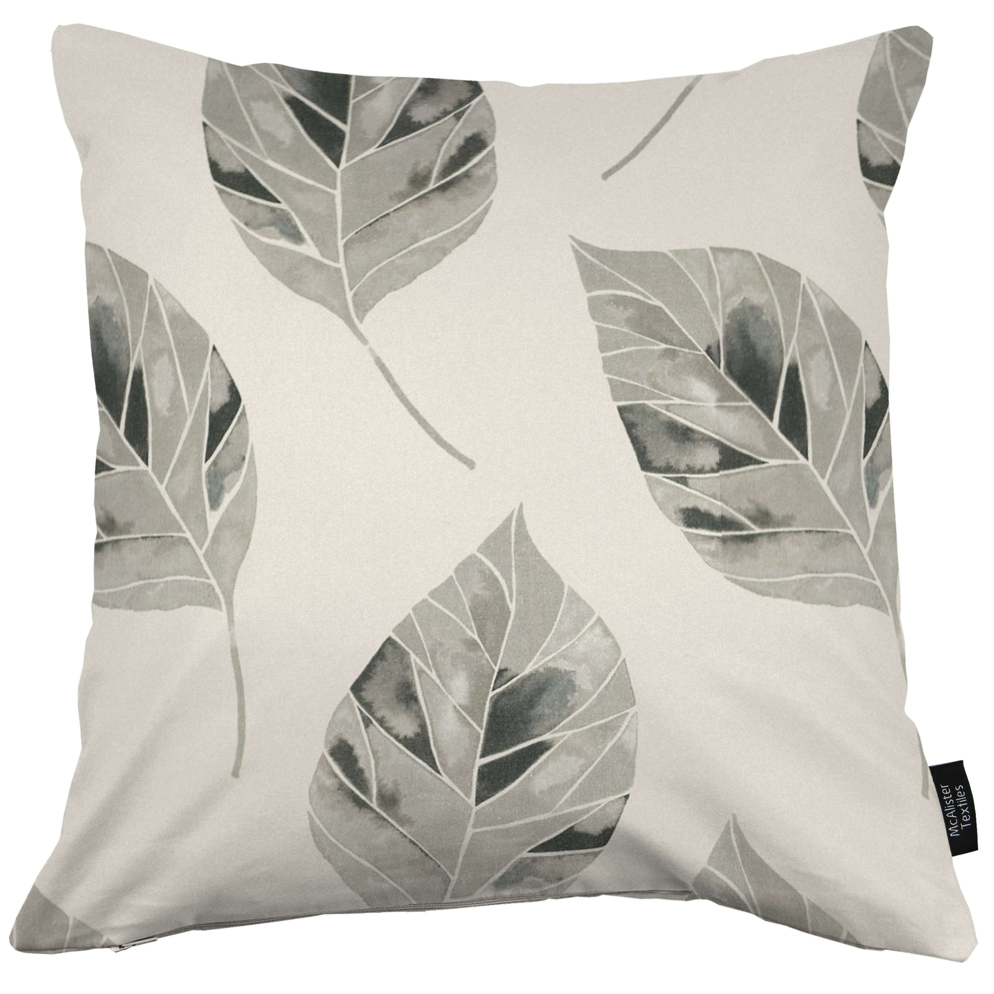 McAlister Textiles Leaf Soft Grey Floral Cotton Print Cushions Cushions and Covers Cover Only 43cm x 43cm 