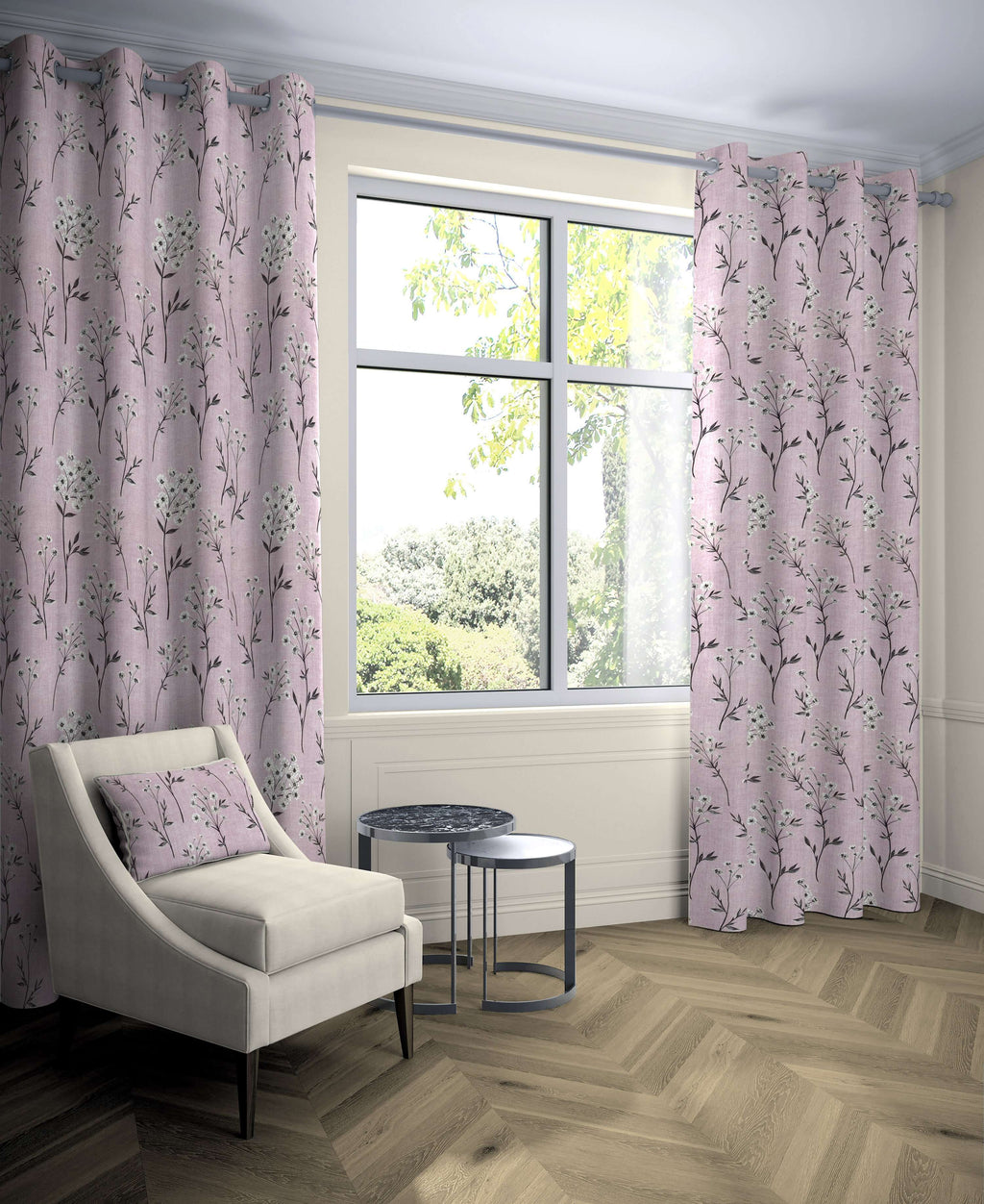 McAlister Textiles Meadow Blush Pink Floral FR Curtains Tailored Curtains 