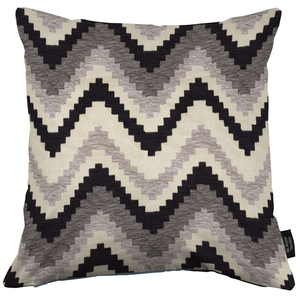 McAlister Textiles Navajo Black + Grey Striped Cushion Cushions and Covers Cover Only 43cm x 43cm 