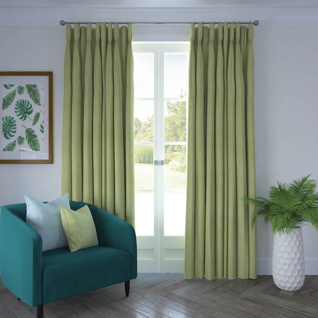 McAlister Textiles Linea Sage Green Textured Curtains Tailored Curtains 