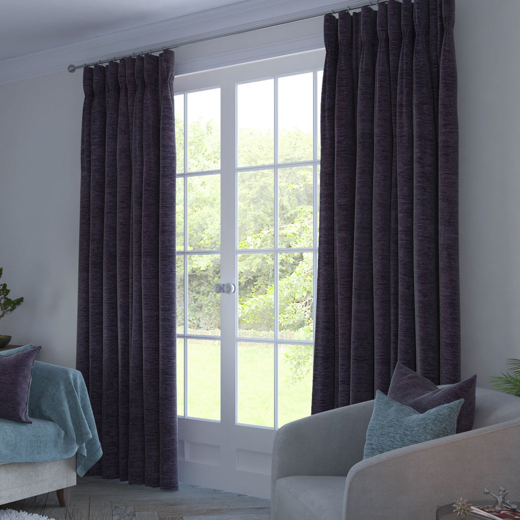 McAlister Textiles Plain Chenille Purple Curtains Tailored Curtains 