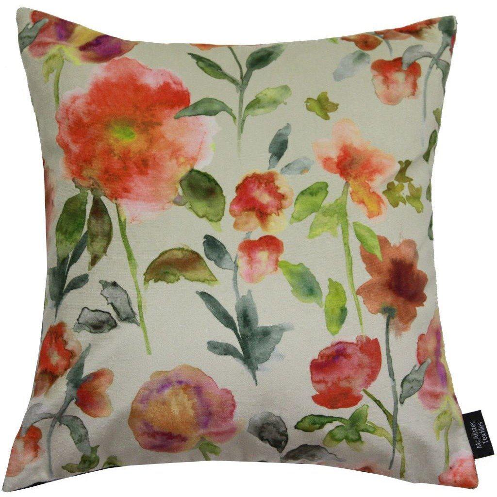 McAlister Textiles Renoir Floral Orange Velvet Cushion Cushions and Covers Polyester Filler 43cm x 43cm 
