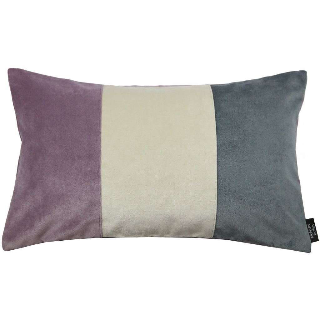 McAlister Textiles 3 Colour Patchwork Velvet Purple, Gold + Grey Pillow Pillow Cover Only 50cm x 30cm 