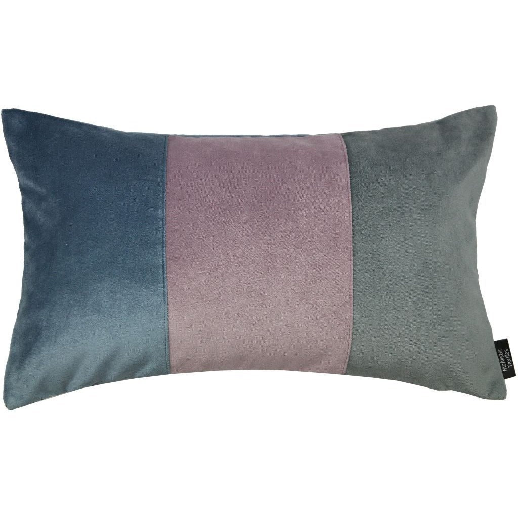 McAlister Textiles 3 Colour Patchwork Velvet Blue, Purple + Grey Pillow Pillow Cover Only 50cm x 30cm 
