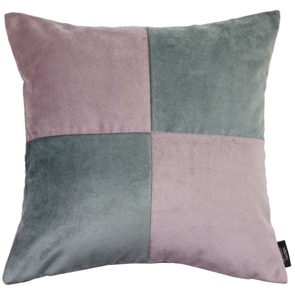McAlister Textiles Square Patchwork Velvet Purple + Grey Cushion Cushions and Covers Cover Only 43cm x 43cm 