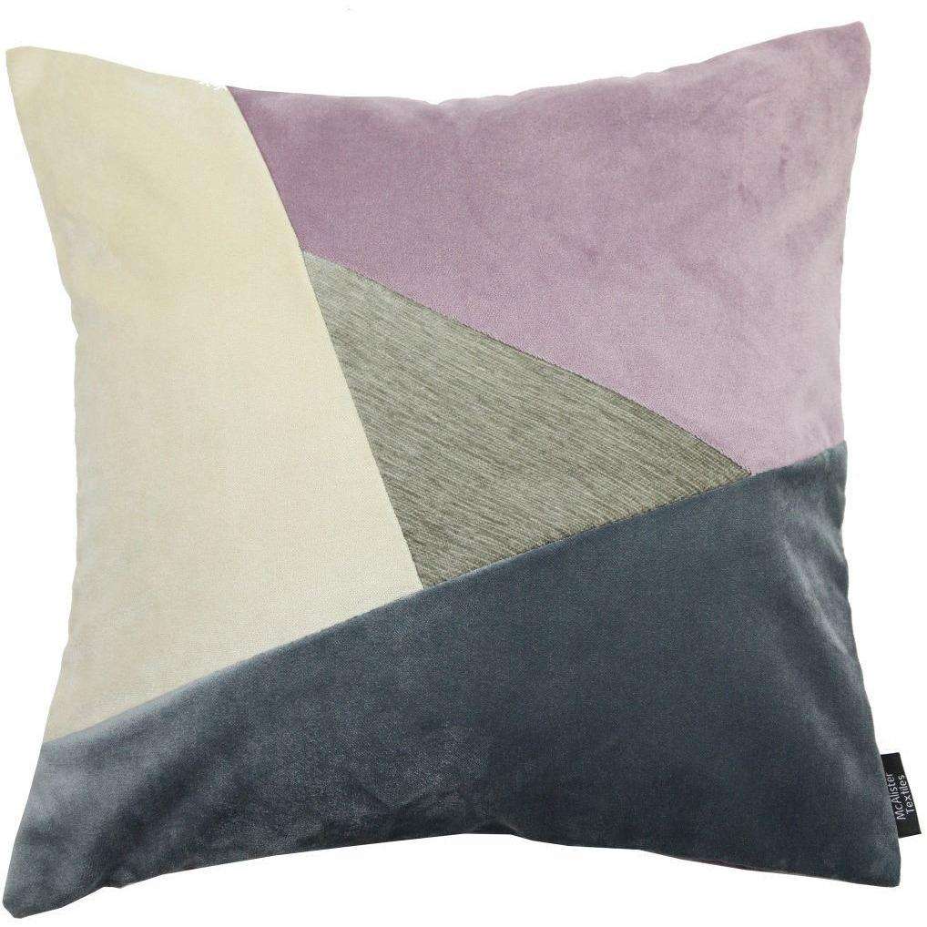 McAlister Textiles Triangle Patchwork Velvet Purple, Gold + Grey Cushion Cushions and Covers Cover Only 43cm x 43cm 