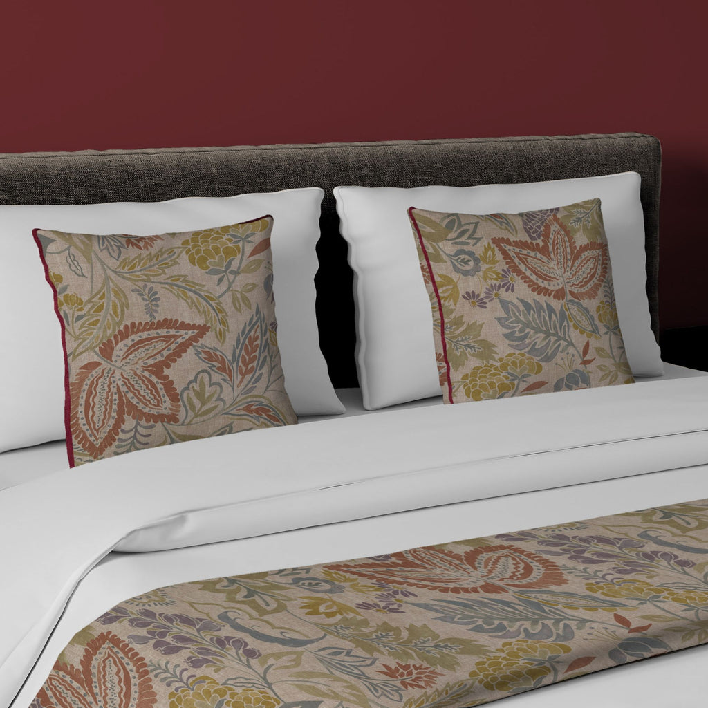 McAlister Textiles Florista Terracotta, Sage Green and Blue Floral Bedding Set Bedding Set Runner (50x165cm) + 1x Cushion Cover 