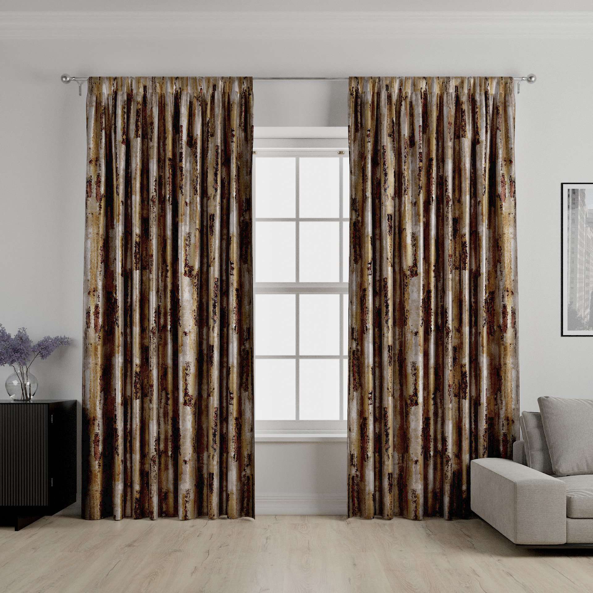 McAlister Textiles Aura Ochre Printed Velvet Curtains Tailored Curtains 