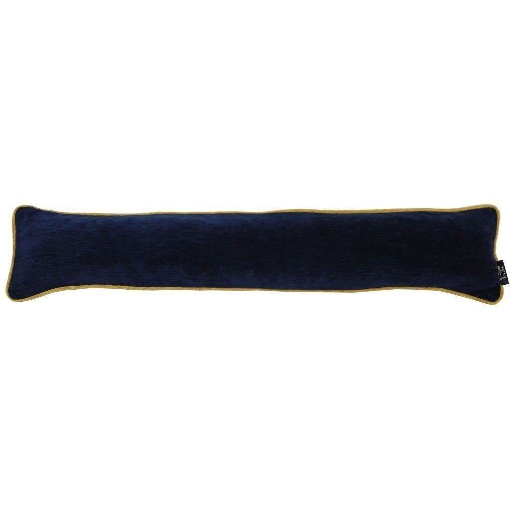 McAlister Textiles Plain Chenille Contrast Piped Navy Blue + Yellow Draught Excluder Draught Excluders 18cm x 80cm 