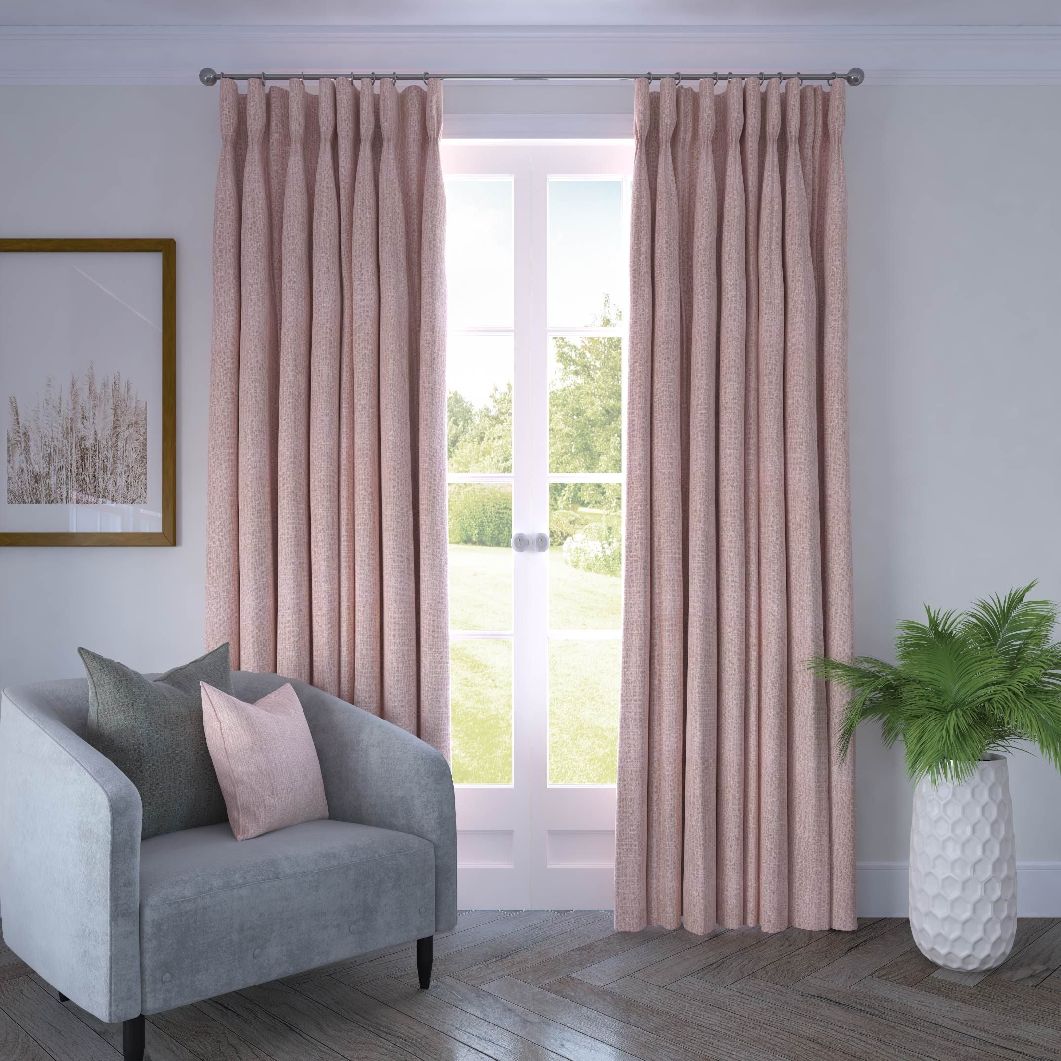 McAlister Textiles Linea Soft Blush Textured Curtains Tailored Curtains 