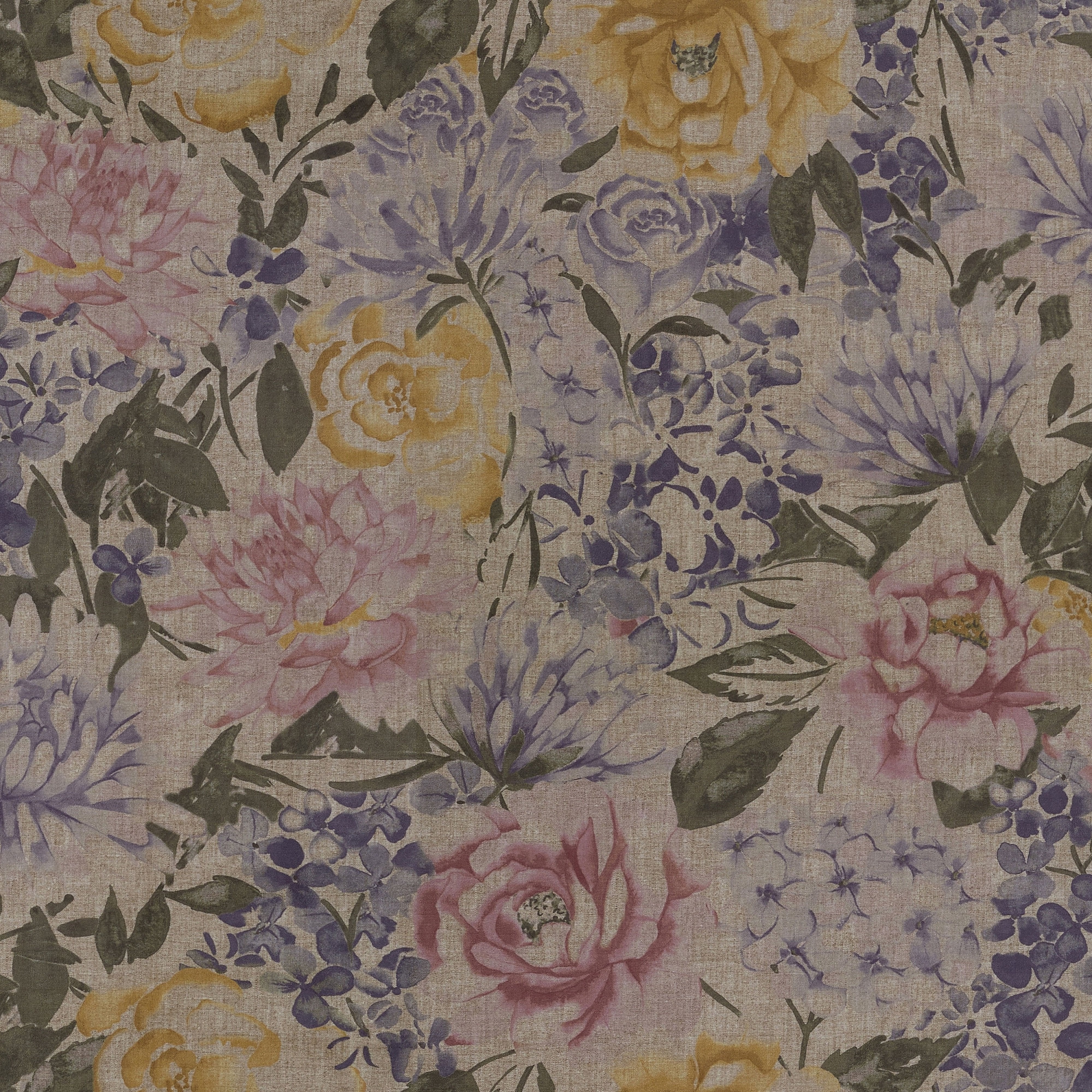 McAlister Textiles Blooma Purple, Pink and Ochre Floral Fabric Fabrics 1 Metre 