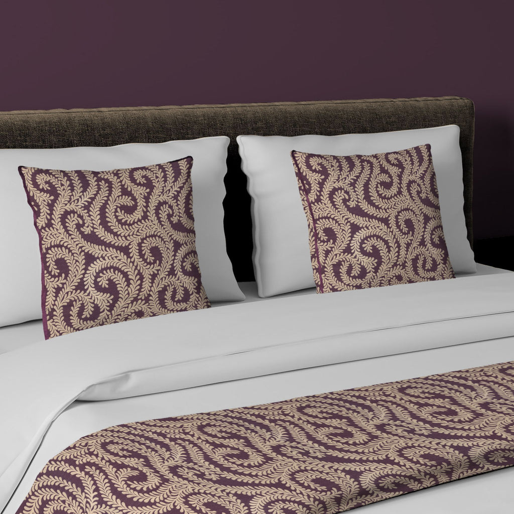 McAlister Textiles Little Leaf Aubergine Purple Bedding Set Bedding Set Runner (50x165cm) + 1x Cushion Cover 