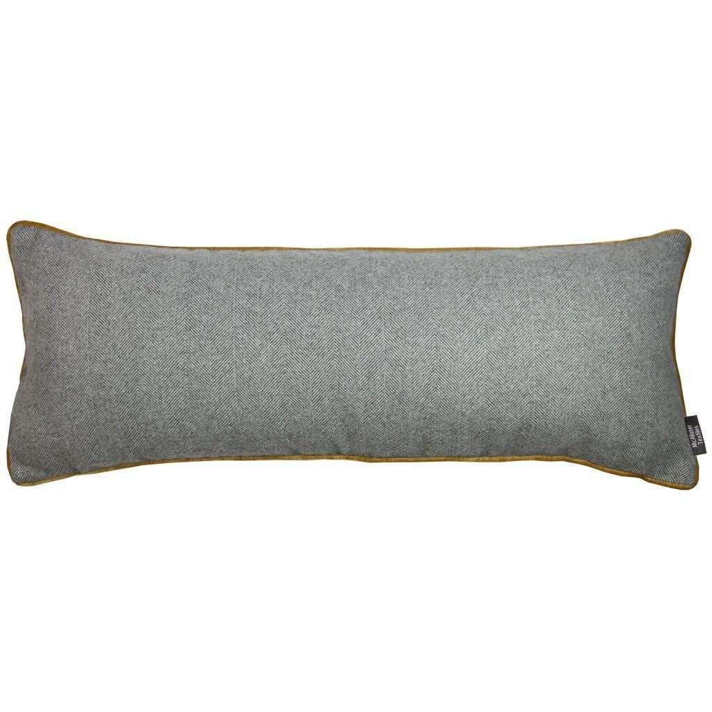 McAlister Textiles Deluxe Herringbone Grey + Yellow Bed Pillow Large Boudoir Cushions 